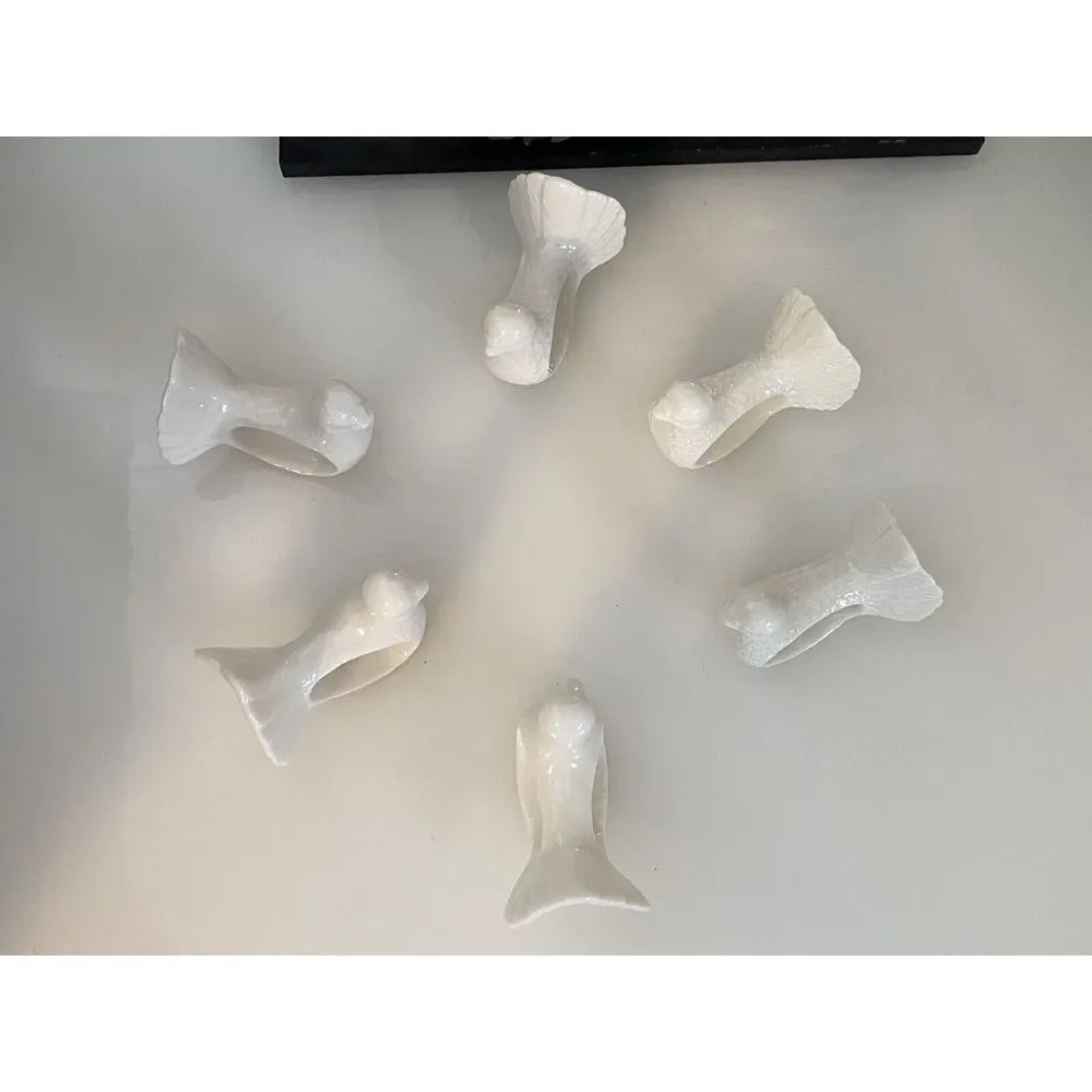 Set of 6 Dove Shafford Napkin Rings Holders Porcelain Bird‎ Retro Table Pigeons